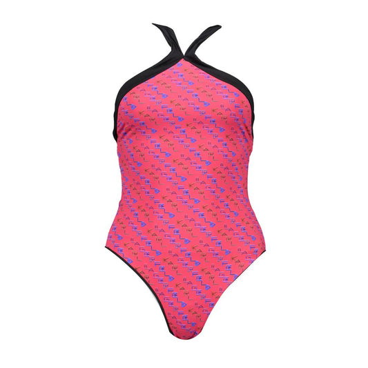 Karl Lagerfeld Red Elastane Swimwear - full swimsuit, lined interior, neck tie, logo print design