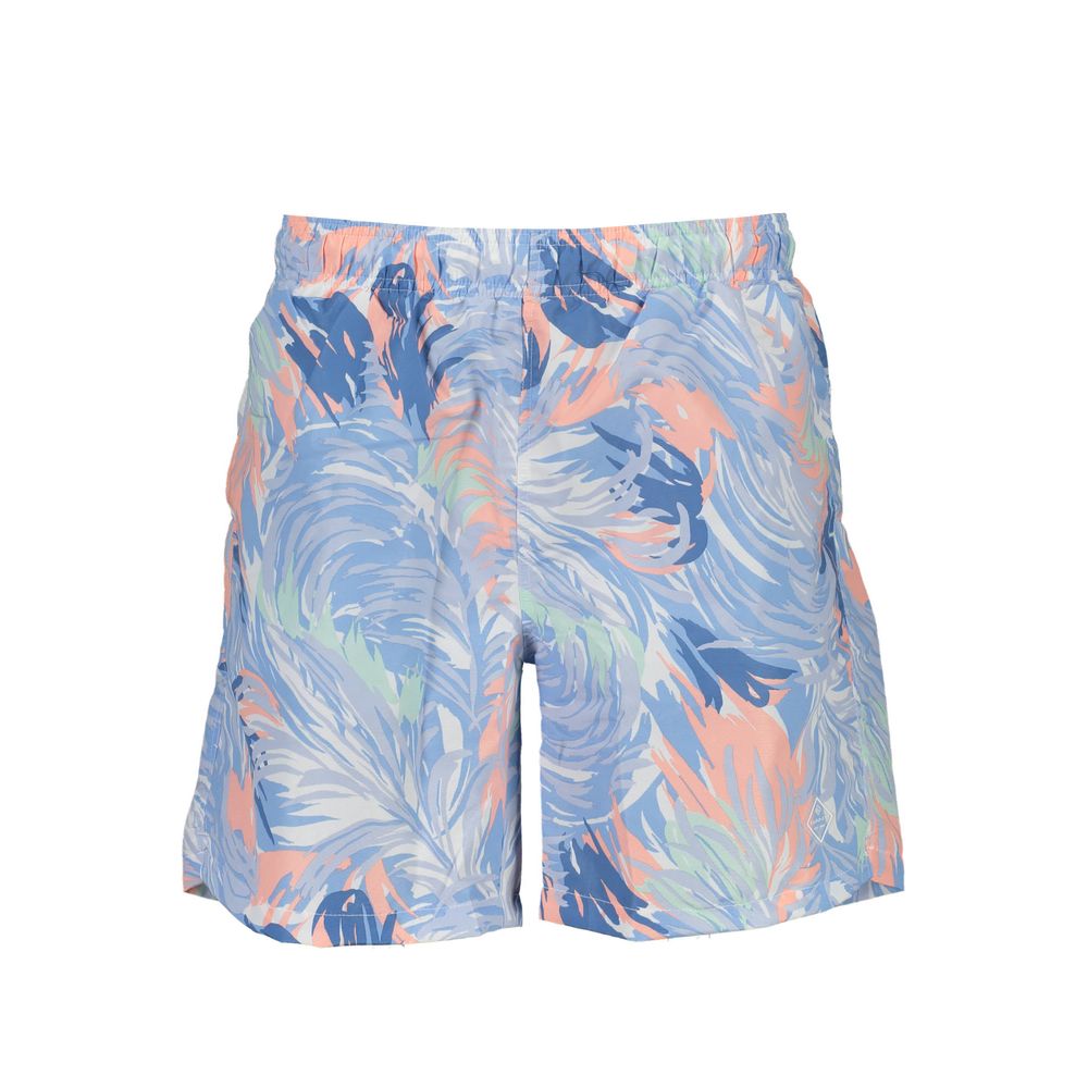 Gant Blue Polyester Swimwear, swim boxer with inner slip, two side pockets, one back pocket, and laces featuring a colorful pattern.