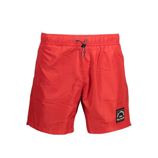 Karl Lagerfeld Red Polyester Swimwear with elastic waist, drawstring, 2 pockets, and logo on the leg.