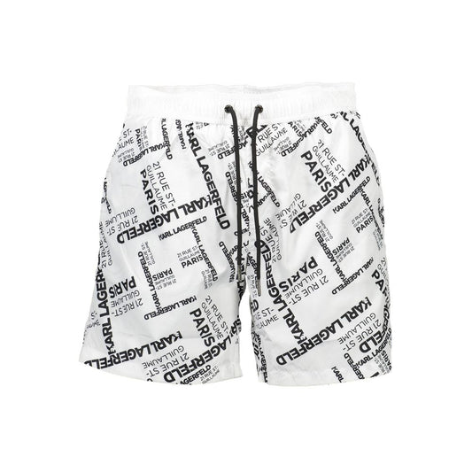 Karl Lagerfeld White Polyester Swimwear medium swim boxer with contrasting details, laces, and logo design.