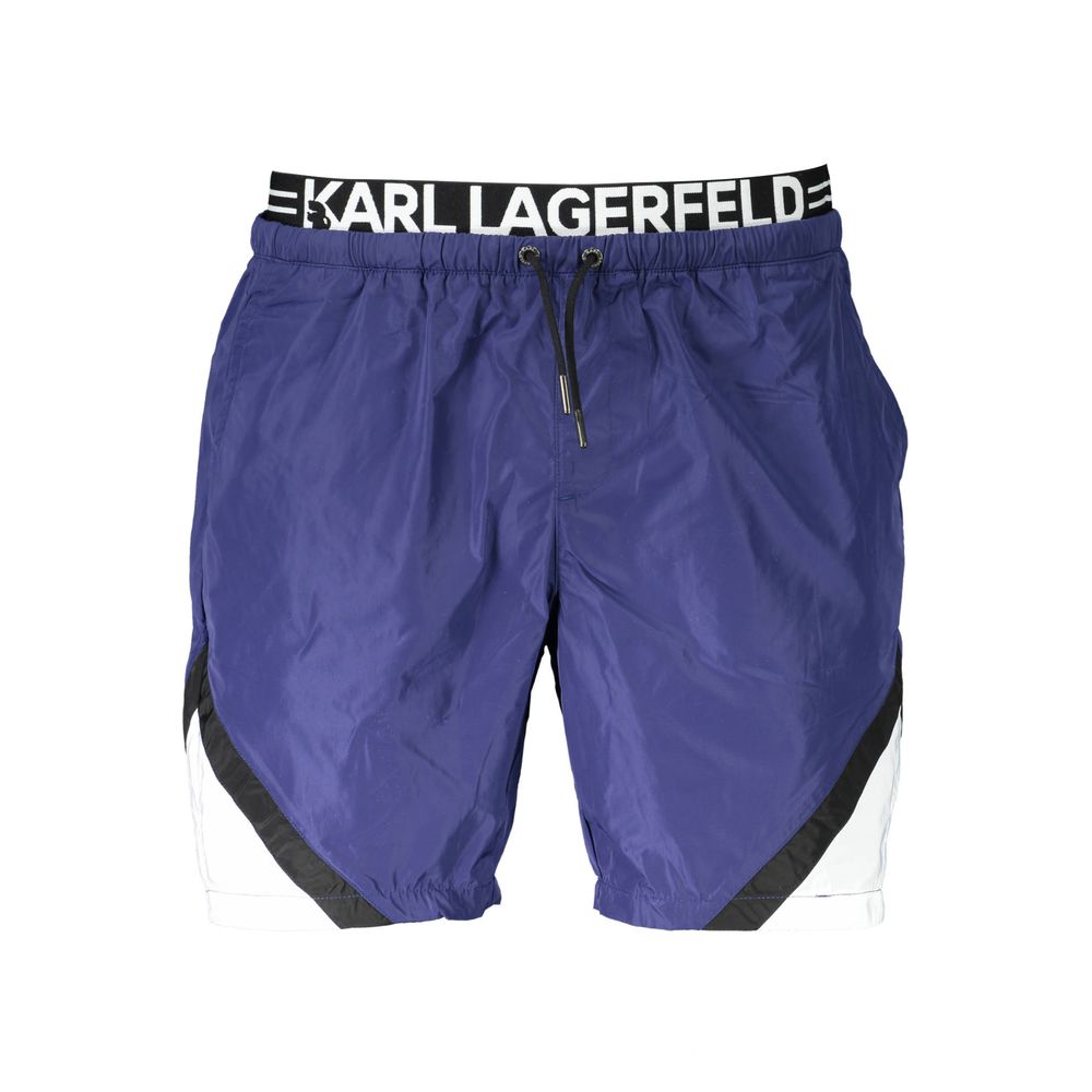 Karl Lagerfeld Blue Polyester Swimwear with contrast detailing and logo, featuring 2 side pockets and 1 back pocket.