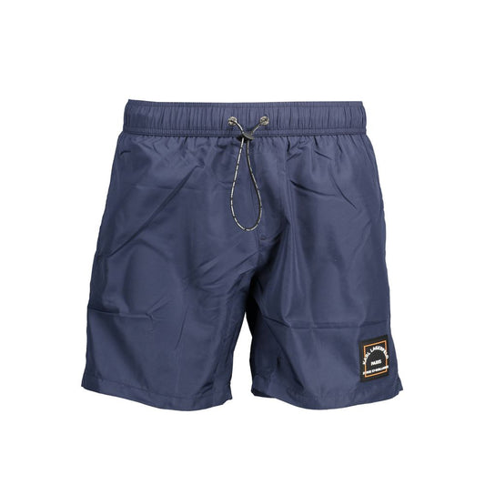 Karl Lagerfeld Blue Polyester Swimwear, medium swim boxer with elastic drawstring waist and logo, featuring two pockets.