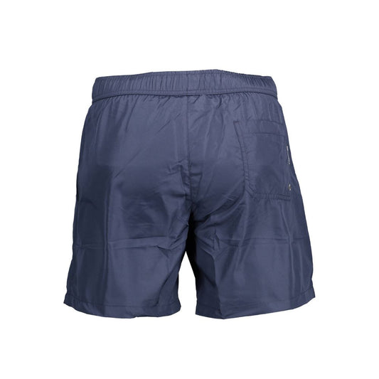Karl Lagerfeld Blue Polyester Swimwear with elastic waist and drawstring, medium swim boxer, two pockets, back pocket.