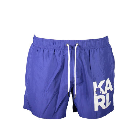 Karl Lagerfeld Blue Polyester Swimwear with logo, contrasting details, lace, 2 pockets, and back pocket; short swim boxer design.