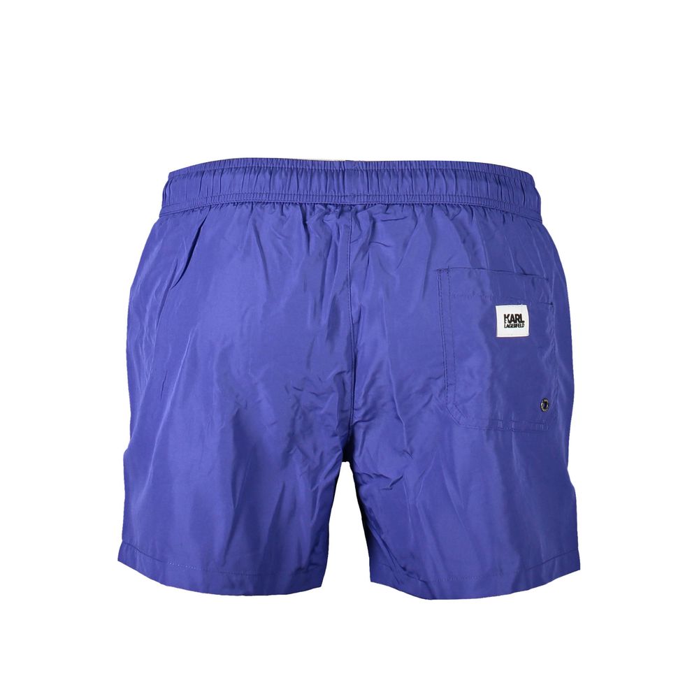 Karl Lagerfeld Blue Polyester Swimwear, short swim boxer with two pockets, back pocket, contrasting details, and logo.