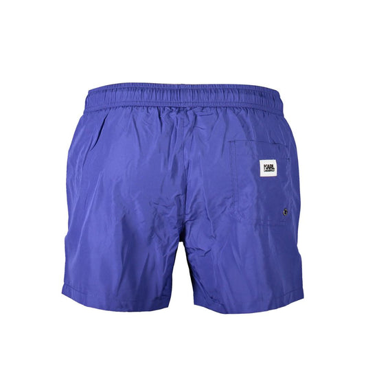 Karl Lagerfeld Blue Polyester Swimwear, short swim boxer with two pockets, back pocket, contrasting details, and logo.
