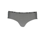 Karl Lagerfeld Black Elastane Swimwear featuring swim briefs, lined interior, and contrasting details with logo display.