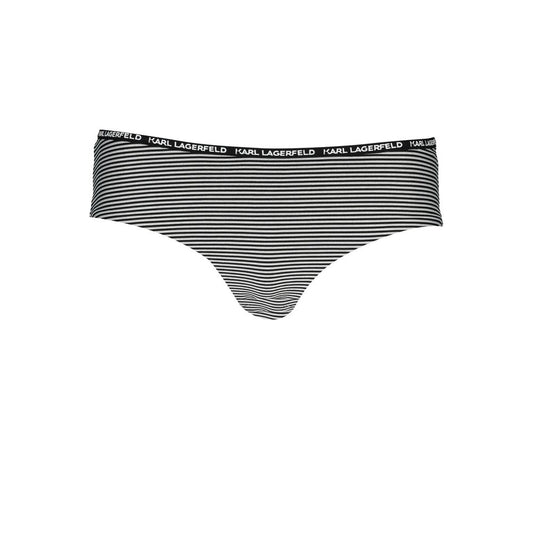 Karl Lagerfeld Black Elastane Swimwear featuring swim briefs, lined interior, and contrasting details with logo display.
