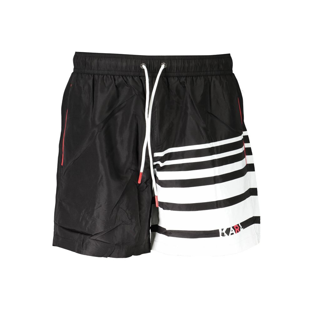 Karl Lagerfeld Black Polyester Swimwear - Medium Swim Boxer with Pockets and Logo Print