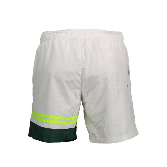Karl Lagerfeld White Polyester Swimwear with zip pockets, elastic waist, and contrasting details.