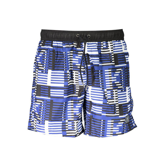 Karl Lagerfeld Blue Polyester Swimwear medium swim boxer with two pockets, back pocket, laces, and logo.