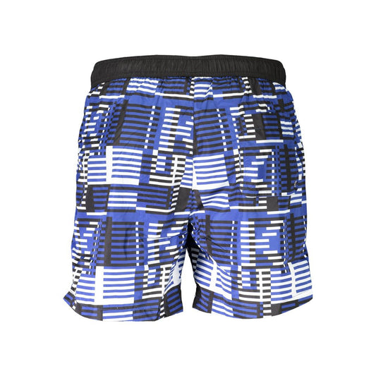 Karl Lagerfeld Blue Polyester Swimwear with medium swim boxer, 3 pockets, inside slip, and laces featuring logo design.