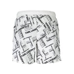 Karl Lagerfeld White Polyester Swimwear with logo design, medium swim boxer, featuring two pockets, one back pocket, and laces.