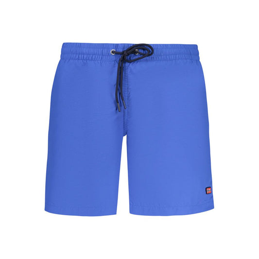 Norway 1963 Blue Polyamide Swimwear, swim boxer with elastic waistband, laces, and pockets, featuring logo and contrasting details.