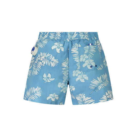 North Sails Blue Polyester Swimwear - patterned swim boxer with elastic waist and contrasting details, featuring two front pockets and one back pocket.