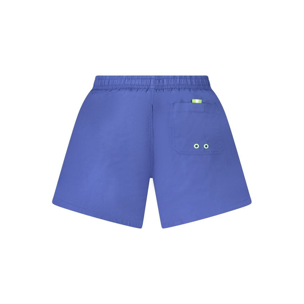 North Sails Blue Cotton Swimwear with elastic waist, two side pockets, and a back pocket, featuring contrasting details and logo.