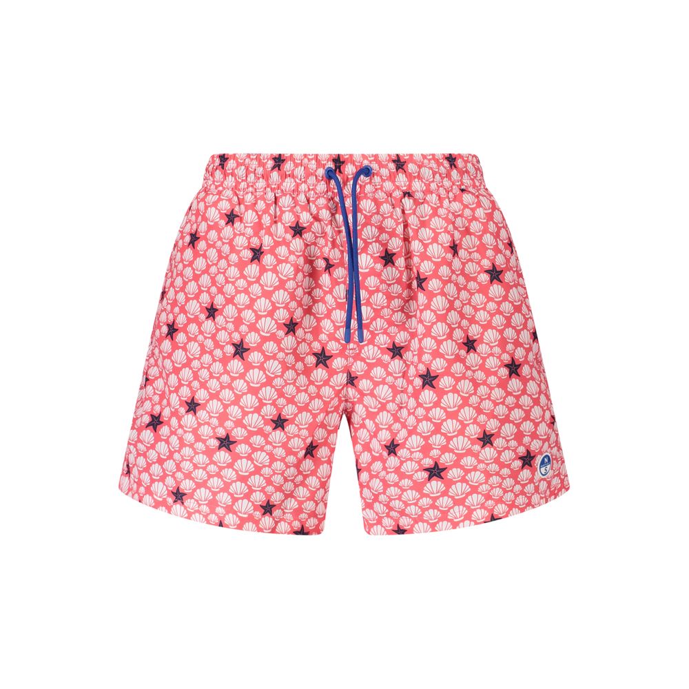 North Sails Red Polyester Swimwear patterned swim boxer with elastic waist and laces, contrasting details, and multiple pockets.