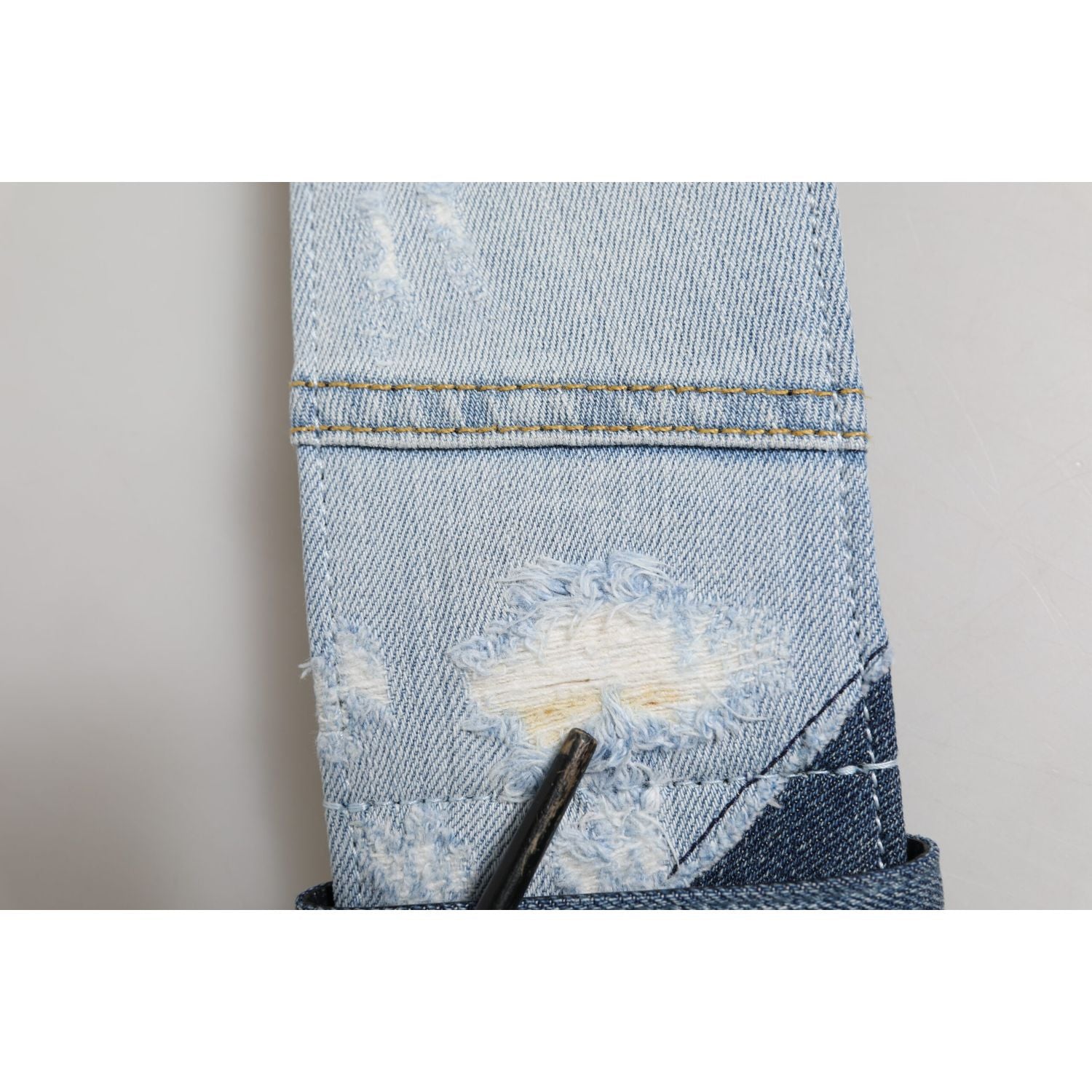 Dolce & Gabbana Blue Two Tone Denim Gold Metal Buckle Belt