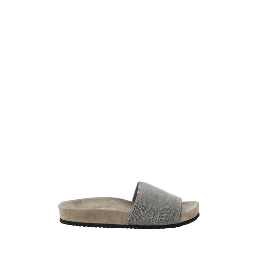 Brunello Cucinelli Brown Calf Leather Bos Taurus Flat Sandals