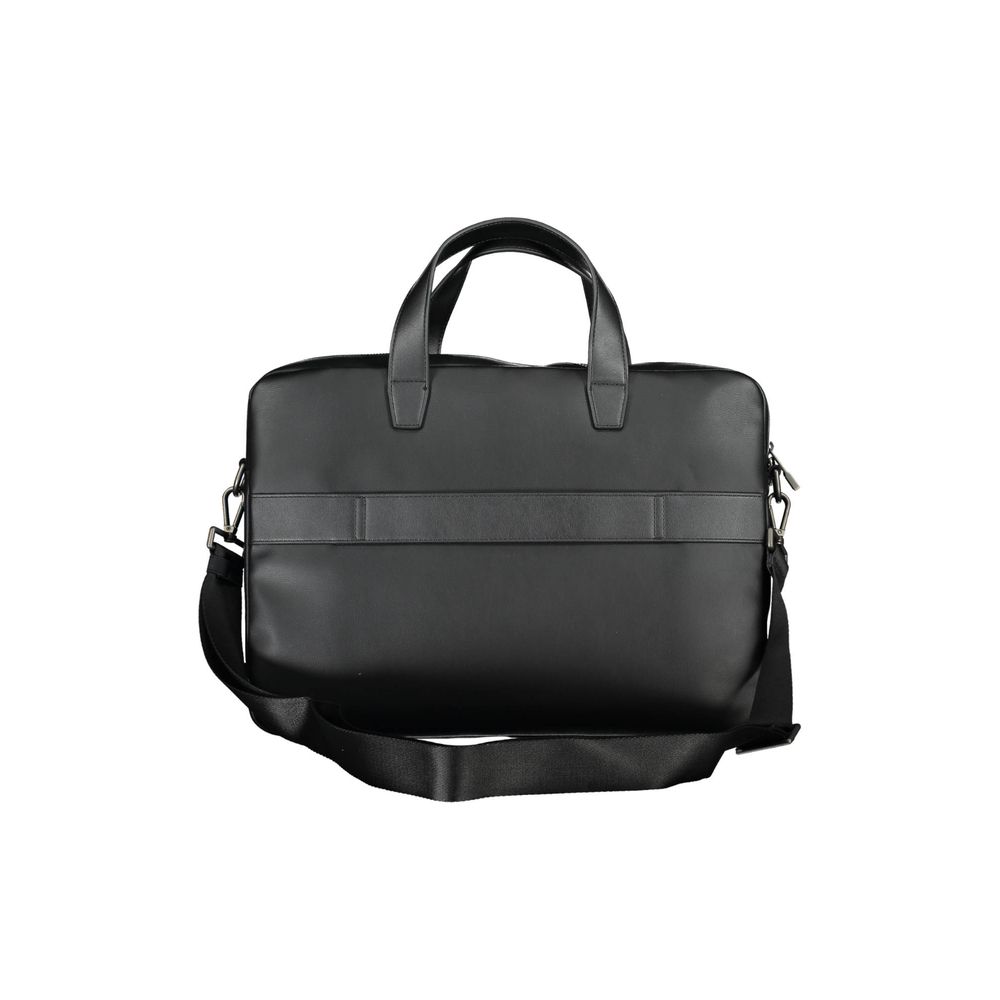 Tommy Hilfiger Black Polyethylene Handbag with shoulder strap, briefcase style, laptop and document pockets, and zip closure.