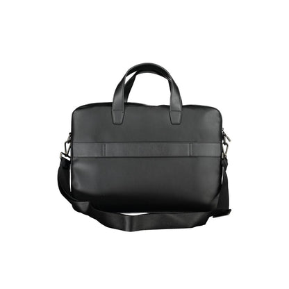 Tommy Hilfiger Black Polyethylene Handbag with shoulder strap, briefcase style, laptop and document pockets, and zip closure.