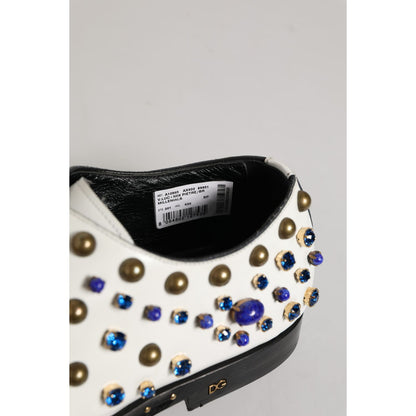 Dolce & Gabbana White Leather Crystals Embellished Dress Shoes