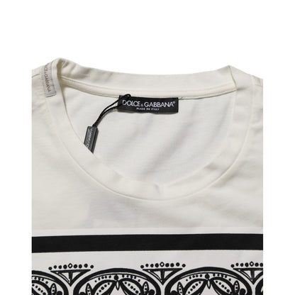 Dolce & Gabbana White Cotton Logo Bandana Print Men T-shirt