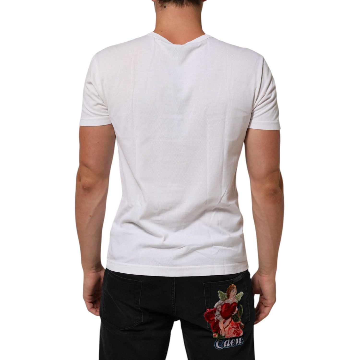 Dolce & Gabbana White Logo Print Cotton Crew Neck Men T-shirt