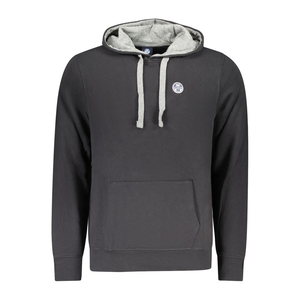 North Sails Black Cotton Sweatshirt with hood, logo applique, and central pocket. Perfect for casual wear and comfort.