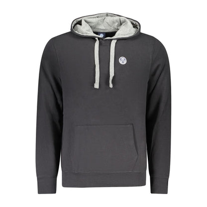 North Sails Black Cotton Sweatshirt with hood, logo applique, and central pocket. Perfect for casual wear and comfort.