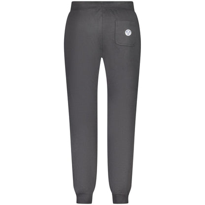North Sails Black Cotton Pant with brushed sports design, waistband laces, 3 pockets, ankle cuffs, and logo applique.