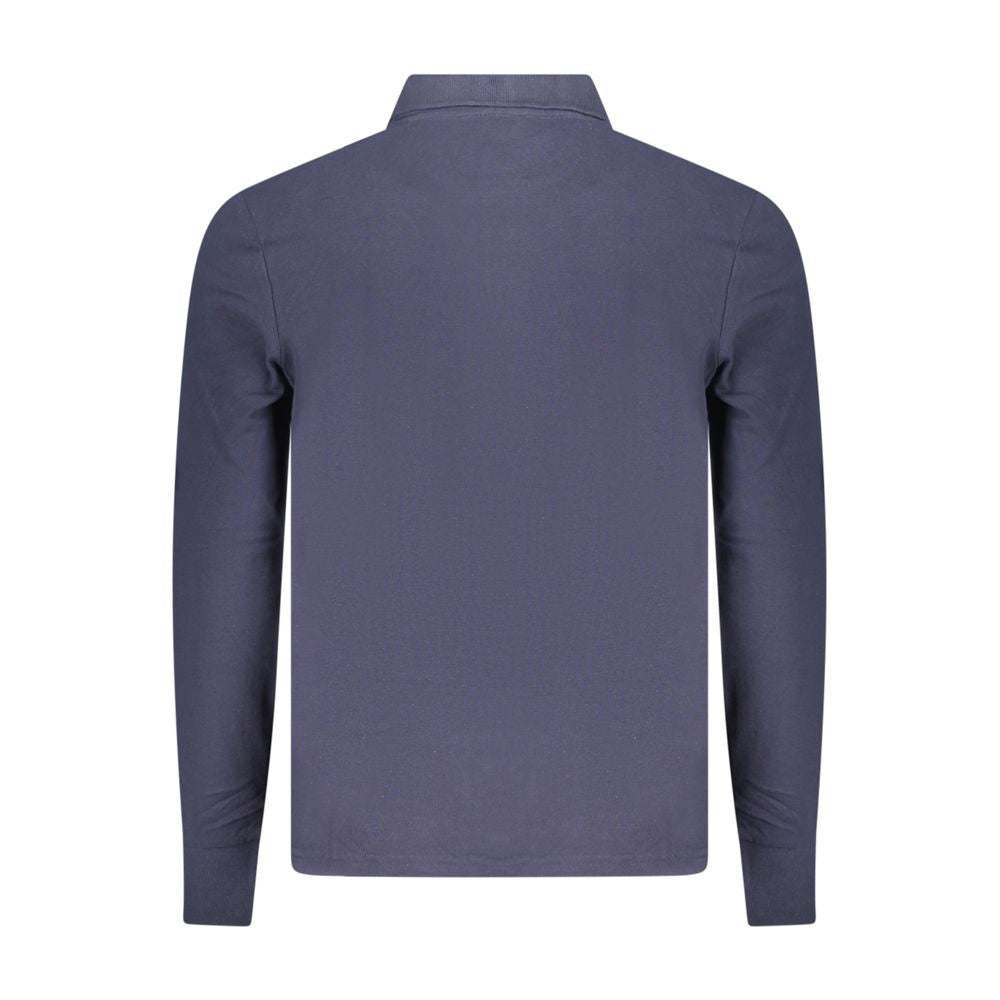 Back view of North Sails Blue Cotton Polo Shirt with long-sleeves and logo.
