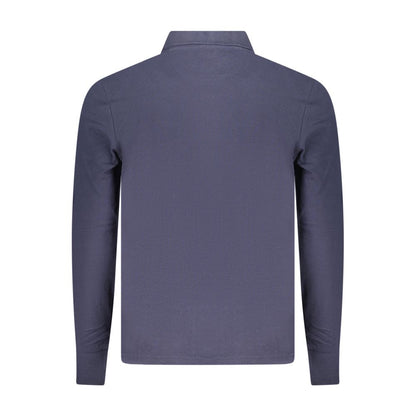 Back view of North Sails Blue Cotton Polo Shirt with long-sleeves and logo.