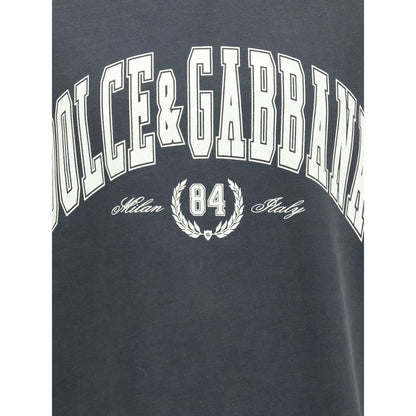 Dolce & Gabbana Gray Cotton T-Shirt with front print detail, ribbed crew neck, and short sleeves for AW25 season fashion.