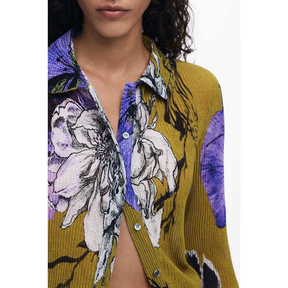 Desigual Green Polyester Women Shirt with floral design and button accents for modern fashion.