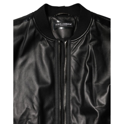Dolce & Gabbana Black Leather Nylon FullZip Blouson Jacket