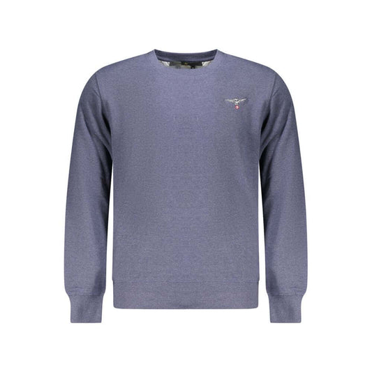 Accademia Militare Blue Cotton Men Sweater with embroidered logo, crafted from recycled materials, offering eco-friendly luxury fashion.