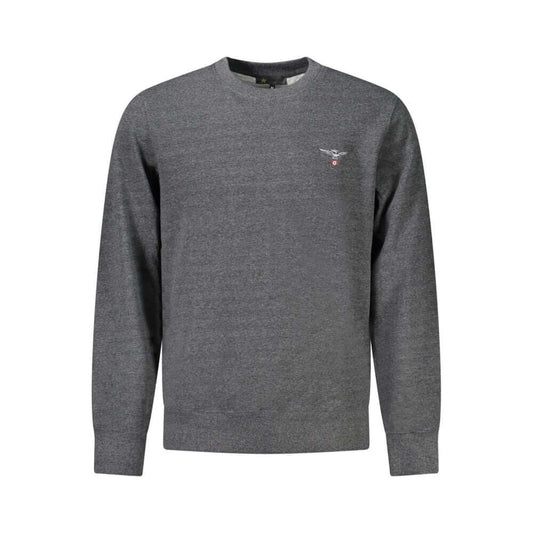 Accademia Militare Gray Cotton Men Sweater with logo embroidery, sustainable and stylish recycled cotton blend, eco-chic fashion for men.