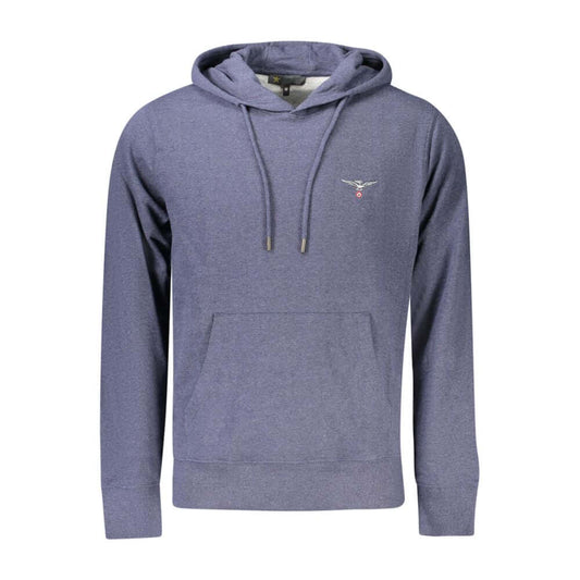 Accademia Militare Blue Cotton Men's Hooded Sweater with embroidery and logo showcasing eco-conscious style and warmth.