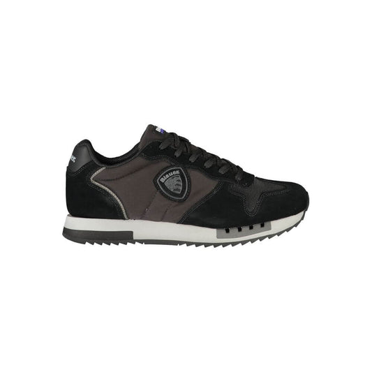 Blauer Black Leather Men Sneaker with contrasting details and iconic logo, offering comfort with a removable footbed.