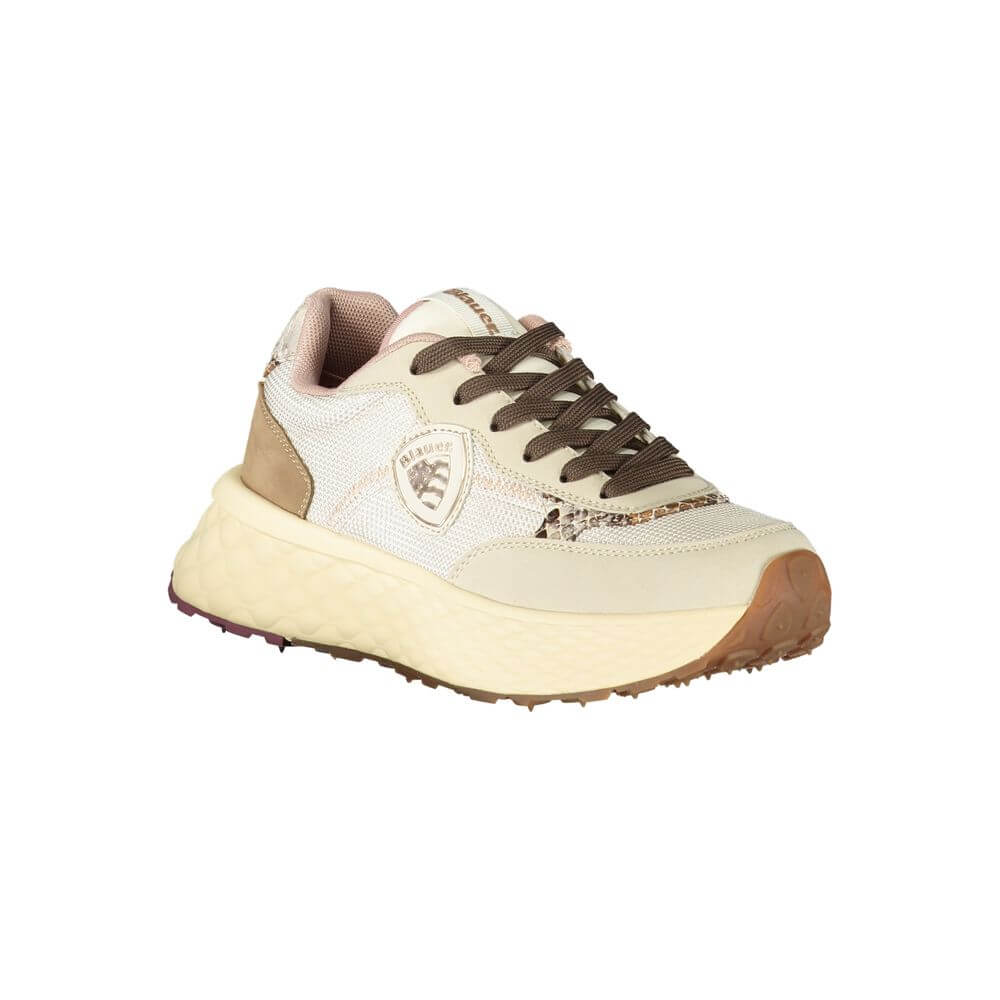 Blauer Beige Leather Women Sneaker with iconic Blauer logo, contrasting details in polyester and leather blend, stylish and durable design.