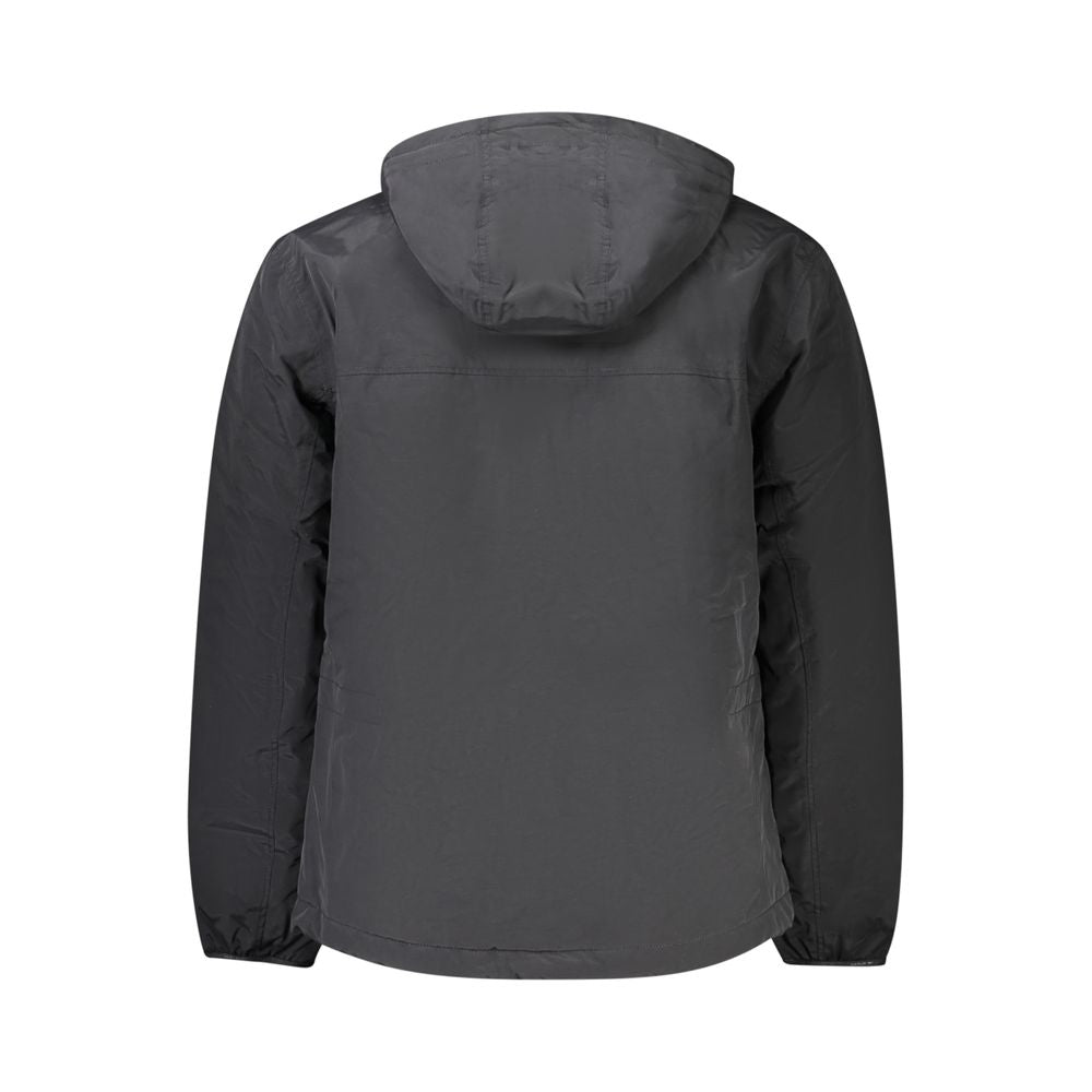 Napapijri Black Polyamide Men Jacket, rear view with hood and durable design for adventure.