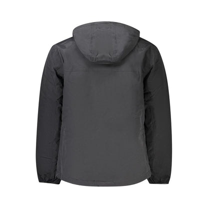 Napapijri Black Polyamide Men Jacket, rear view with hood and durable design for adventure.