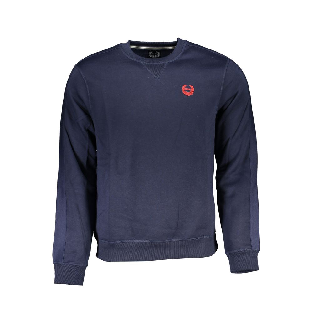 Gianmarco Venturi Blue Cotton Sweatshirt with long sleeves, crew neck, fleece material, and embroidered logo on chest.