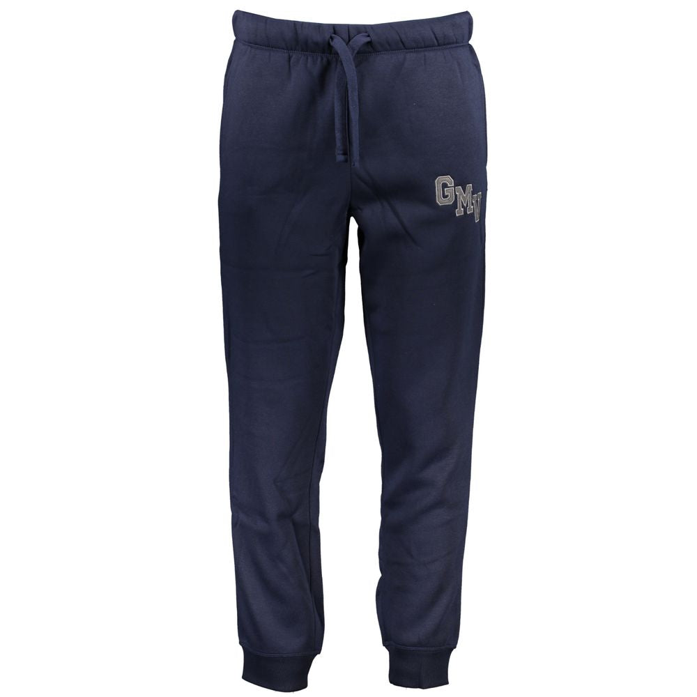 Gianmarco Venturi Blue Cotton Pant with elastic waist, fleece material, 3 pockets, ankle cuff, embroidered logo.