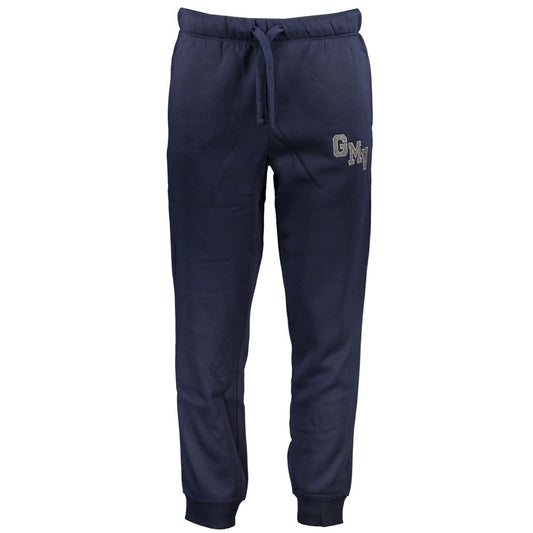 Gianmarco Venturi Blue Cotton Pant with elastic waist, lace ties, 3 pockets, ankle cuffs, logo embroidery, and fleece material.