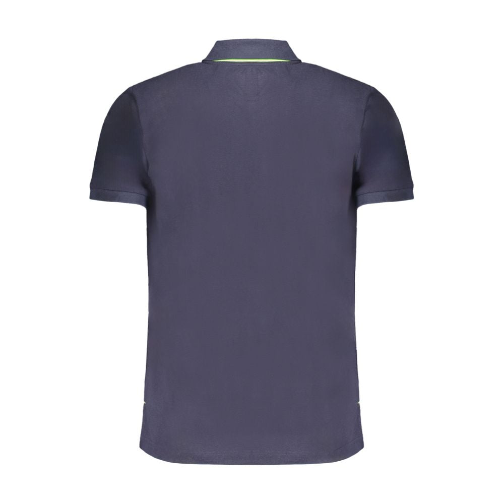 Gianmarco Venturi Blue Cotton Polo Shirt, short-sleeved with three buttons and contrast embroidery logo, back view.