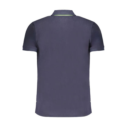 Gianmarco Venturi Blue Cotton Polo Shirt, short-sleeved with three buttons and contrast embroidery logo, back view.