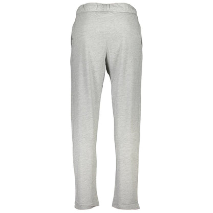 Gianmarco Venturi Gray Cotton Pant with elastic waist and contrasting details, featuring pockets and logo embroidery, rear view.