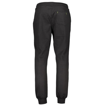 Back view of Gianmarco Venturi Black Cotton Pant with elastic waist, ankle cuffs, and contrasting details.